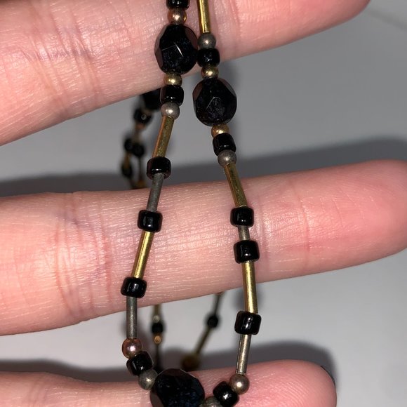 15" Black and Gold Handmade Beaded Necklace - Picture 5 of 6